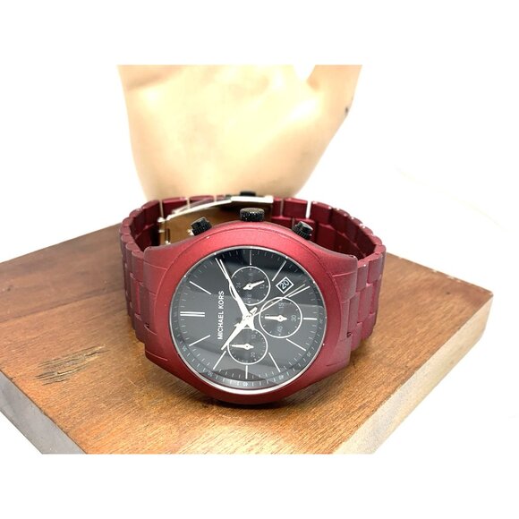 Michael Kors Men's Watch MK9061 Slim Runway Quartz Black Dial Red Steel 44mm - Picture 8 of 14